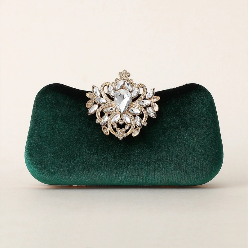 Luxury Bags Gold - Tas Clutch Beludru Hijau Tua Tas