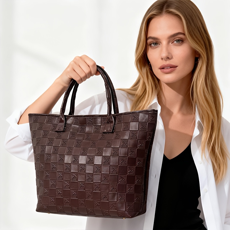 Luxury Bags Vintage - Tas Tote Wanita Motif Quilted Cokelat