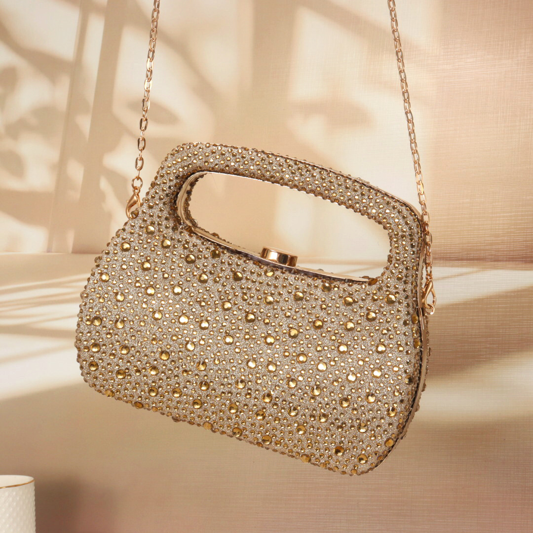 Luxury Bags Gold - Tas malam mewah berkilauan emas dengan