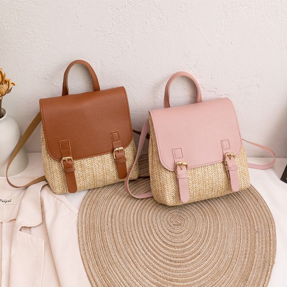 Luxury Bags Vintage - Tas Ransel Jerami Kulit PU Fashion