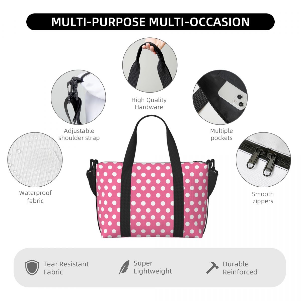 Tas Tote Polka Dot Merah Muda  - Luxury Bags Luggage ulasan dan harga