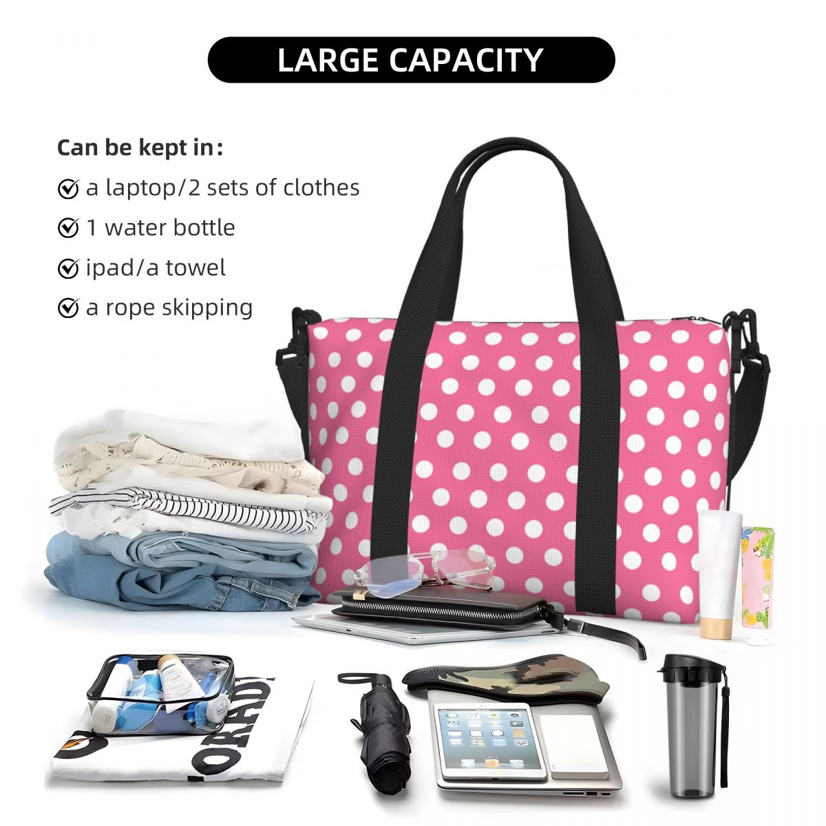 Tas Tote Polka Dot Merah Muda  - Luxury Bags Luggage ulasan dan harga