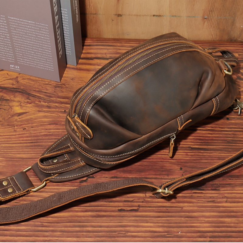 Tas selempang dada pria desain - Genuine Leather Backpack ulasan dan harga
